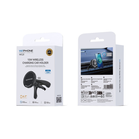 Soporte de Coche con Carga Inalámbrica Rápida 15W Wephone WC21 – Rejilla de Aire,Rotación 360°,Magnético