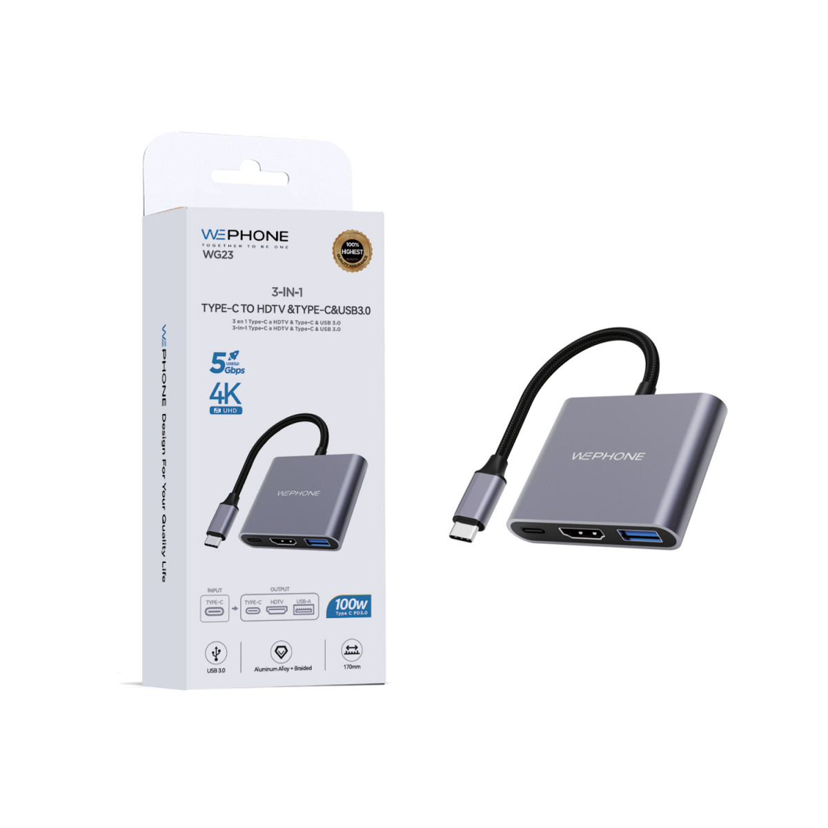 Adaptador Hub Wephone WG23 3 en 1 USB-C –...