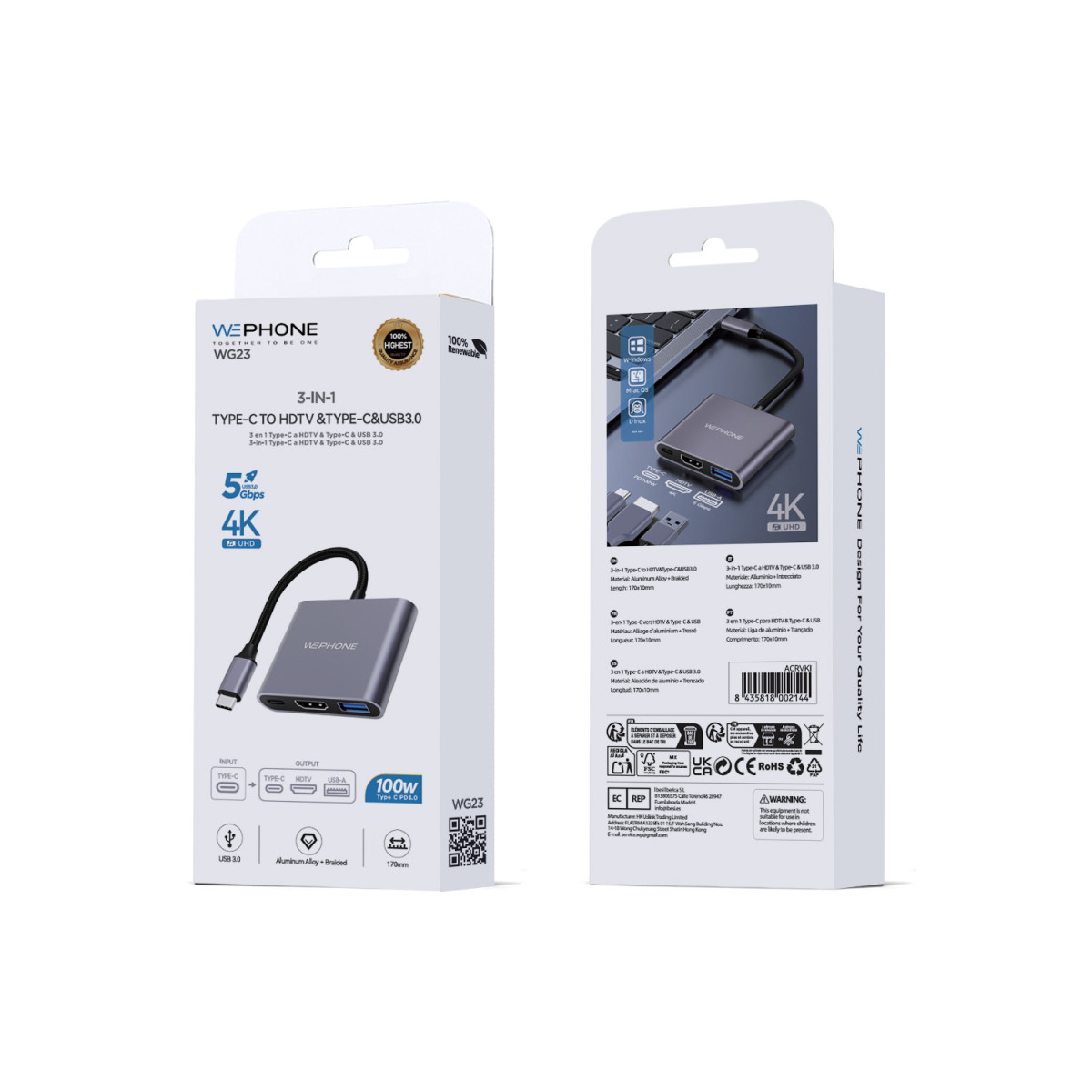 Adaptador Hub Wephone WG23 3 en 1 USB-C –...