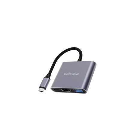 Adaptador Hub Wephone WG23 3 en 1 USB-C – Salida HDMI 4K UHD,USB 3.0 de 5Gbps y Carga PD 100W,Aluminio y Trenzado