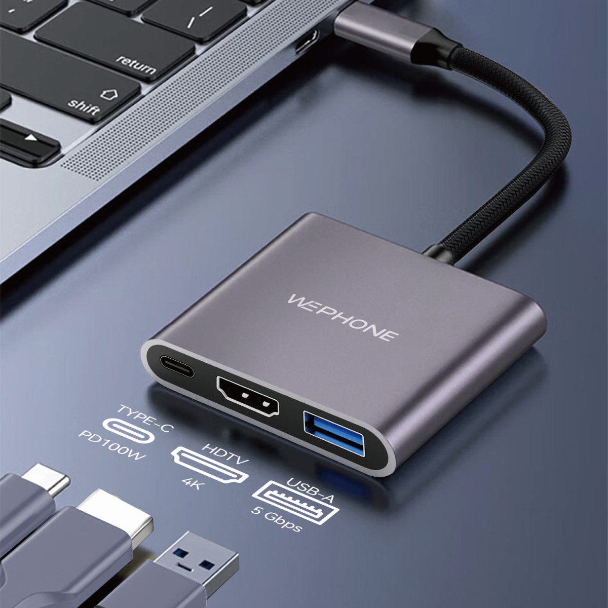 Adaptador Hub Wephone WG23 3 en 1 USB-C –...