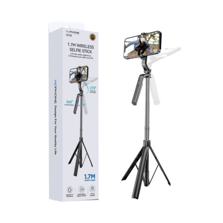 Palo Selfie Trípode Inalámbrico Wephone WC38 – 1.7 Metros,Control Remoto Bluetooth y Estructura Reforzada de Acero