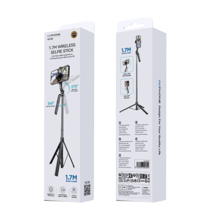 Palo Selfie Trípode Inalámbrico Wephone WC38 – 1.7 Metros,Control Remoto Bluetooth y Estructura Reforzada de Acero
