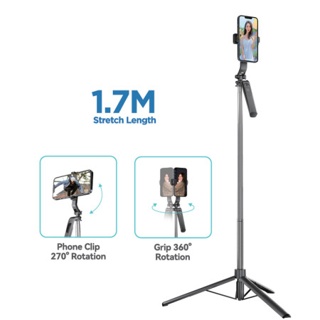 Palo Selfie Trípode Inalámbrico Wephone WC38 – 1.7 Metros,Control Remoto Bluetooth y Estructura Reforzada de Acero