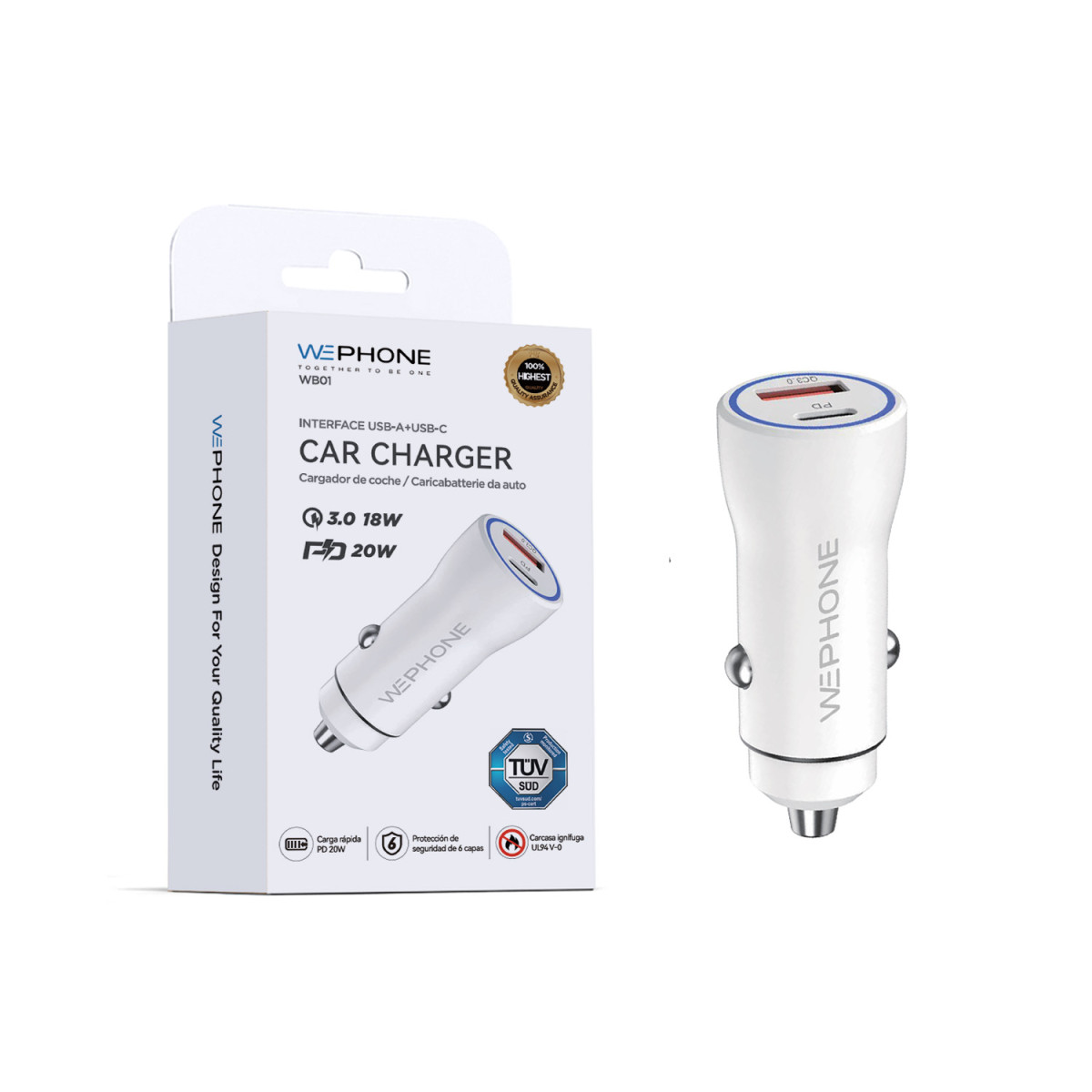 Cargador de Coche Wephone WB01 Dual – USB-C PD...