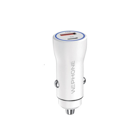 Cargador de Coche Wephone WB01 Dual – USB-C PD 20W + USB-A QC 3.0 18W Blanco