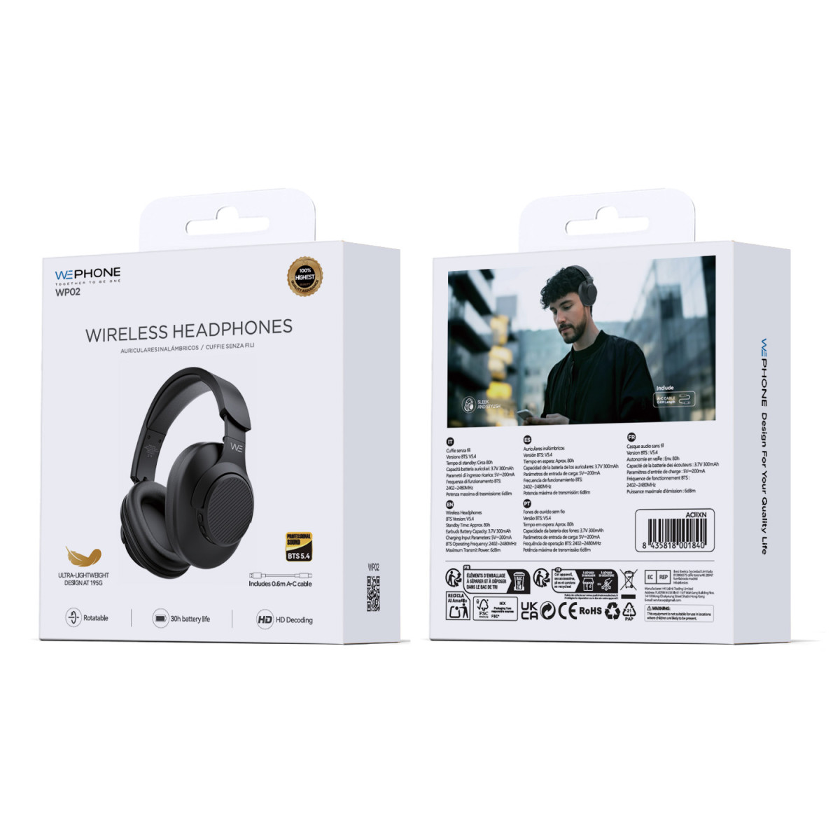 Auriculares Inalámbricos WP02 - Ultra Ligeros...
