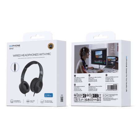 Auriculares de Diadema con Micrófono Wephone WP03 – Conector Jack 3.5mm,Cable Plano y Altavoces de 30mm