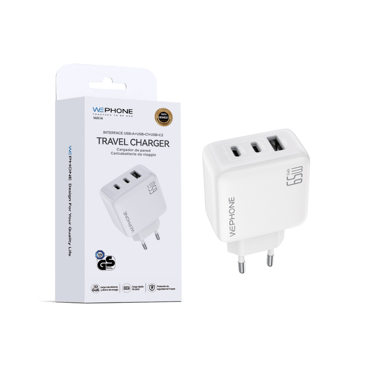Cargador de Pared Wephone WA14 GaN 65W Triple –...