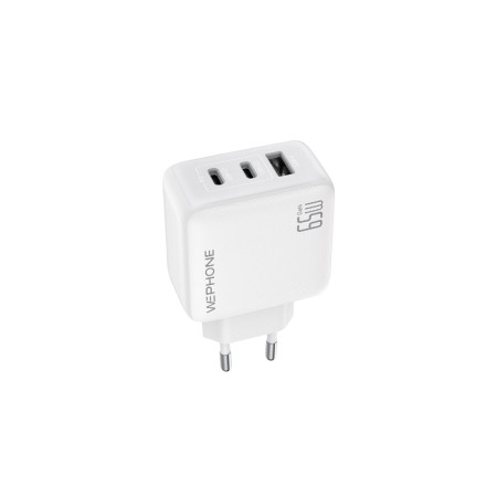 Cargador de Pared Wephone WA14 GaN 65W Triple – 2x USB-C PD + USB-A Blanco