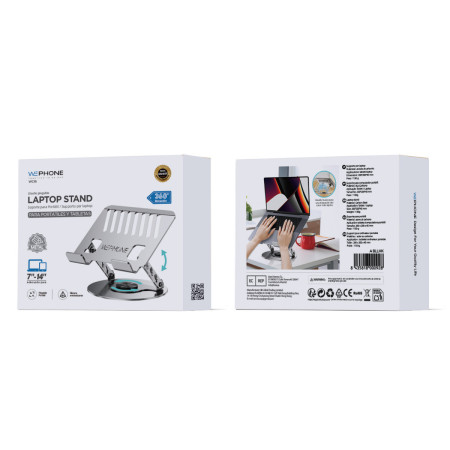 Soporte Metálico para Portátil Wephone WC16 – Elevador Ergonómico,Base Giratoria 360°,Plata
