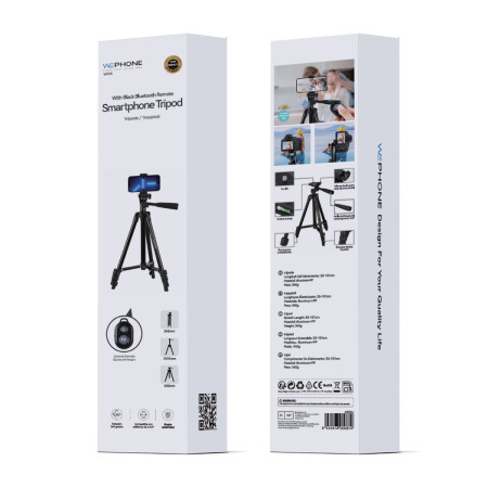 Trípode Profesional Wephone WC15 para Móvil y Cámara – Altura 1.06m,Control Bluetooth,Bolsa de Transporte,Negro
