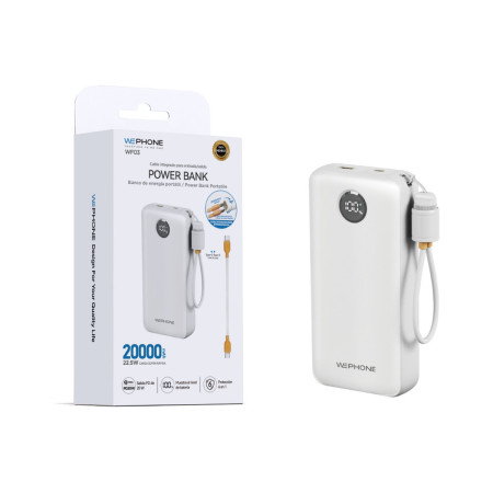 Power Bank Wephone WF03 20000mAh – Carga Súper Rápida 22.5W con Cables Integrados