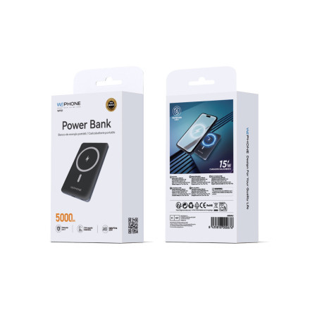 Power Bank Magnética Wephone WF01 5000mAh – Carga Inalámbrica 15W + PD 20W Negra