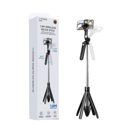 Palo Selfie Tripode Extensible Wephone WC37 – 1.8 Metros,Control Remoto Bluetooth y Cabezal Giratorio Pro
