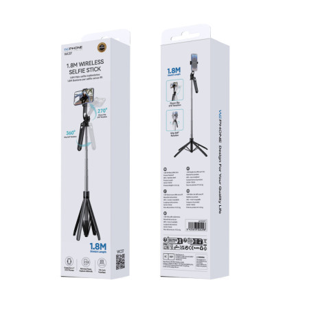 Palo Selfie Tripode Extensible Wephone WC37 – 1.8 Metros,Control Remoto Bluetooth y Cabezal Giratorio Pro
