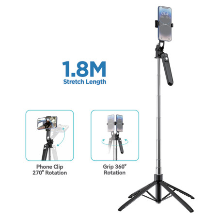 Palo Selfie Tripode Extensible Wephone WC37 – 1.8 Metros,Control Remoto Bluetooth y Cabezal Giratorio Pro