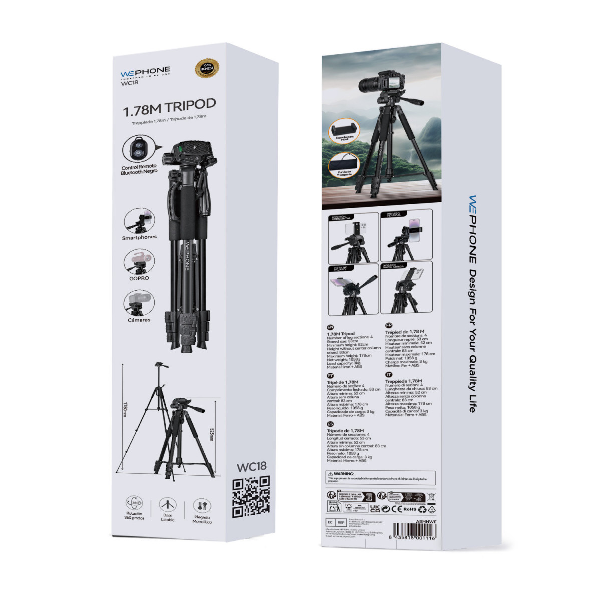 Trípode Profesional Wephone WC18 – 1,78 m –...