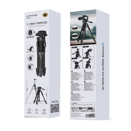 Trípode Profesional Wephone WC18 – 1,78 m – Rotación 360°,Control Bluetooth y Carga hasta 3 kg