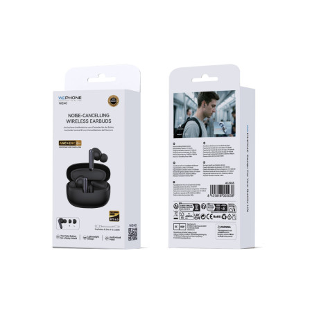 Auriculares TWS Wephone WE40 con Cancelación de Ruido Activa ANC+ENC – Bluetooth 6.0,Diseño Ultraligero,Negro