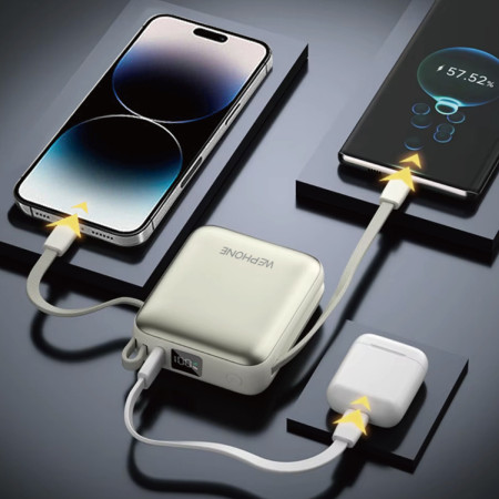 Power Bank Mini Wephone WF06 10000mAh – Carga Rápida 22.5W con Cables Integrados