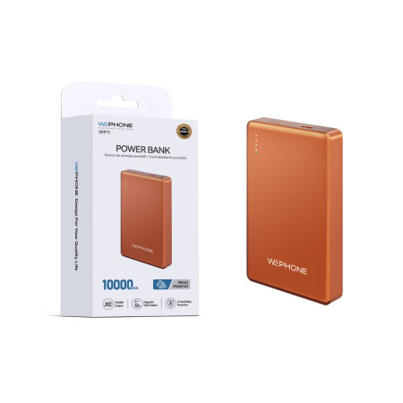 Power Bank Magnético Wephone WF11 10000mAh – Cuerpo de Metal,Carga Inalámbrica 15W y Salida PD 20W - Naranja