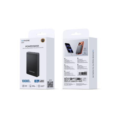 Power Bank Magnético Wephone WF11 10000mAh – Cuerpo de Metal,Carga Inalámbrica 15W y Salida PD 20W - Negro
