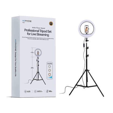 Aro de Luz LED 12” Profesional Wephone WC14 – Trípode 2.1m,3 Tonos de Luz,Control Remoto,Negro