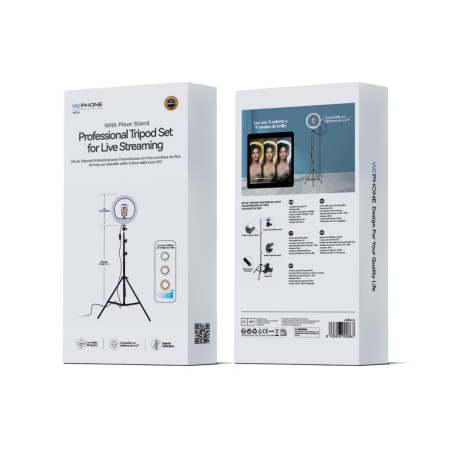 Aro de Luz LED 12” Profesional Wephone WC14 – Trípode 2.1m,3 Tonos de Luz,Control Remoto,Negro
