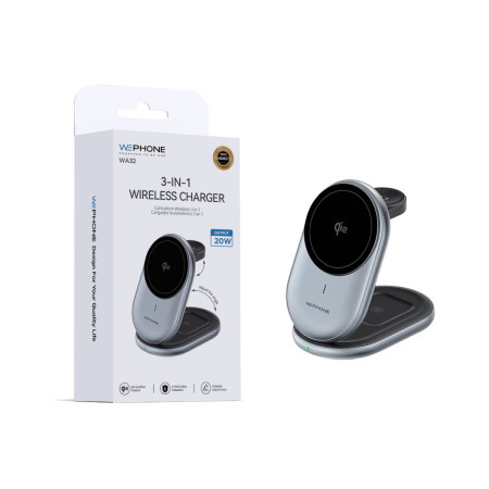Cargador Inalámbrico 3 en 1 Plegable Wephone WA32 – Certificación Qi2,20W y Carga Rápida Magnética