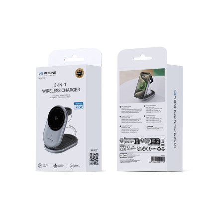 Cargador Inalámbrico 3 en 1 Plegable Wephone WA32 – Certificación Qi2,20W y Carga Rápida Magnética