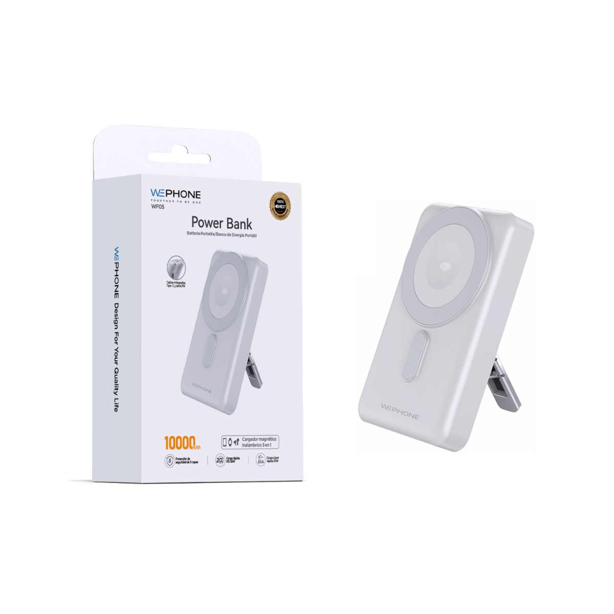 Power Bank Magnética Wephone WF05 10000mAh – Carga Inalámbrica 15W con Soporte Integrado