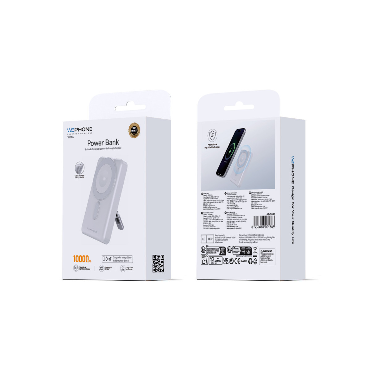 Power Bank Magnética Wephone WF05 10000mAh – Carga Inalámbrica 15W con Soporte Integrado