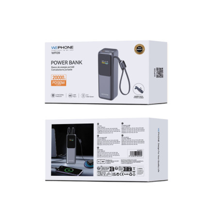 Power Bank Ultra Pro Wephone WF09 20000mAh – Salida PD 100W,Pantalla TFT a Color y Cable Tipo-C Integrado