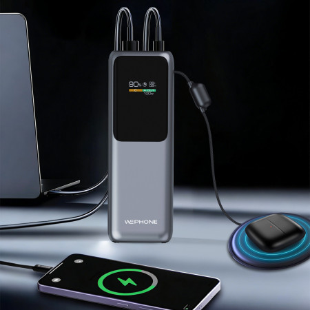 Power Bank Ultra Pro Wephone WF09 20000mAh – Salida PD 100W,Pantalla TFT a Color y Cable Tipo-C Integrado