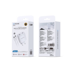 Kit Cargador de Pared Wephone WA33 GaN 45W Doble USB-C + Cable USB-C a USB-C 1m Blanco 2