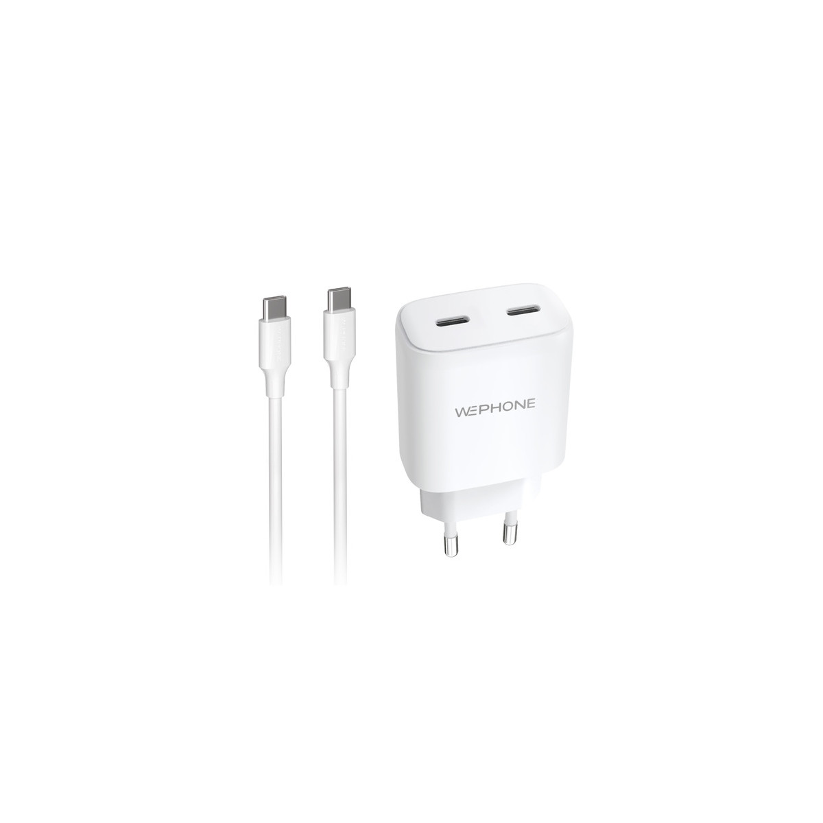 Kit Cargador de Pared Wephone WA33 GaN 45W Doble USB-C + Cable USB-C a USB-C 1m Blanco