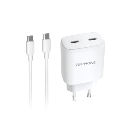 Kit Cargador de Pared Wephone WA33 GaN 45W Doble USB-C + Cable USB-C a USB-C 1m Blanco