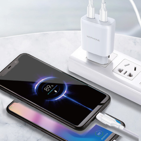 Kit Cargador de Pared Wephone WA33 GaN 45W Doble USB-C + Cable USB-C a USB-C 1m Blanco