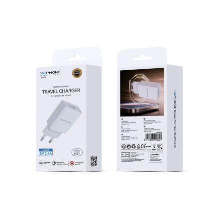 Cargador de Pared Wephone WA01 USB-A 12W – Carga Rápida 2.4A Blanco