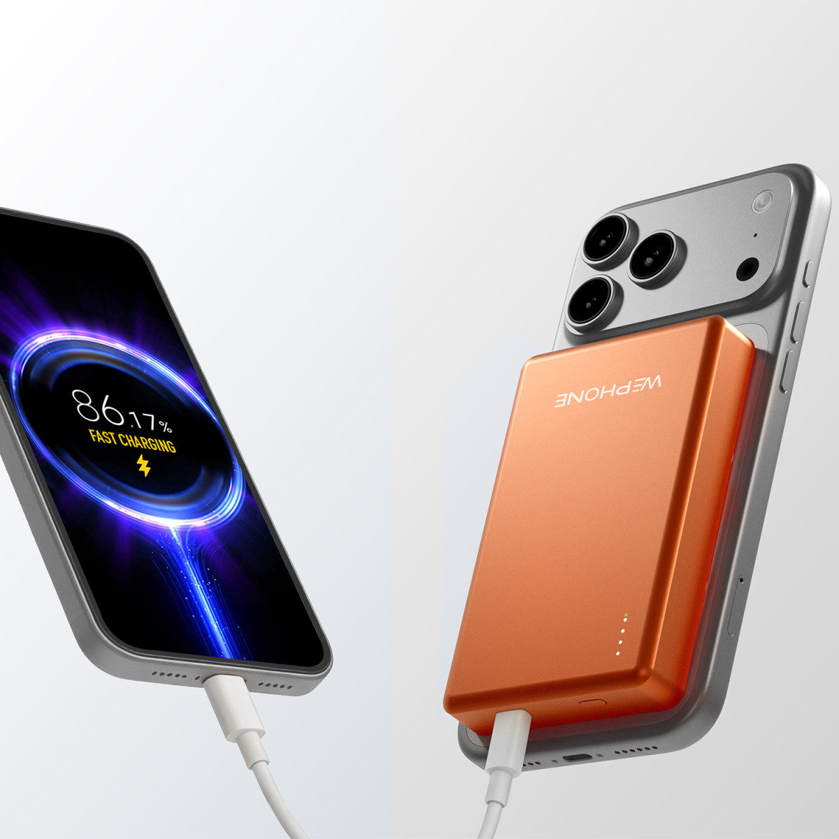 Power Bank Magnético Wephone WF11 10000mAh – Cuerpo de Metal,Carga Inalámbrica 15W y Salida PD 20W - Naranja