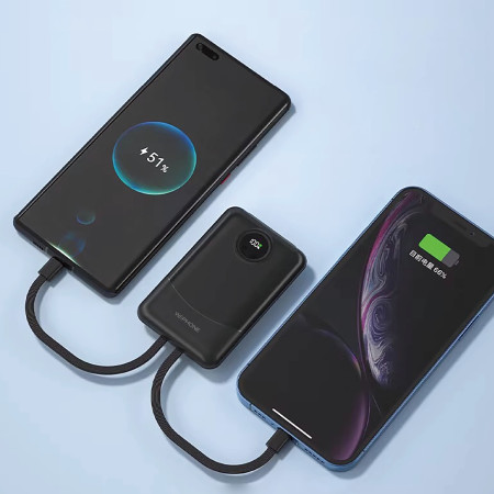 Power Bank Wephone GN108X-1 10000mAh – Carga Rápida 22.5W,Display LED y Cables Integrados (Lightning/Tipo-C)