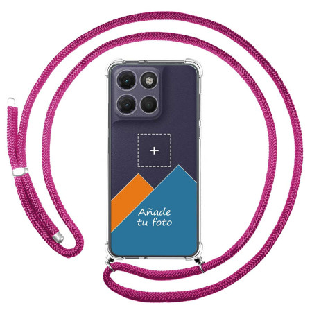 Personaliza tu Funda Colgante Transparente para Motorola Moto g17 / g17 Power 4G con Cordon Rosa Fucsia Dibujo Personalizada