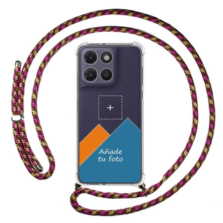 Personaliza tu Funda Colgante Transparente para Motorola Moto g17 / g17 Power 4G con Cordon Rosa / Dorado Dibujo Personalizada