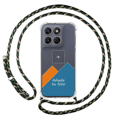 Personaliza tu Funda Colgante Transparente para Motorola Moto g67 / g77 5G con Cordon Verde / Dorado Dibujo Personalizada