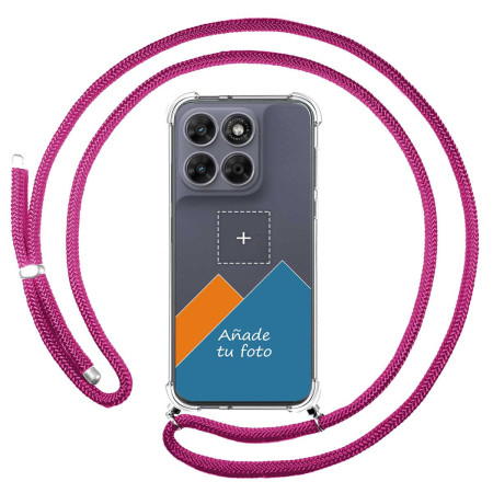 Personaliza tu Funda Colgante Transparente para Motorola Moto g67 / g77 5G con Cordon Rosa Fucsia Dibujo Personalizada