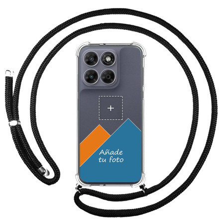 Personaliza tu Funda Colgante Transparente para Motorola Moto g67 / g77 5G con Cordon Negro Dibujo Personalizada