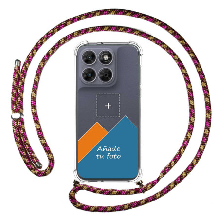 Personaliza tu Funda Colgante Transparente para Motorola Moto g67 / g77 5G con Cordon Rosa / Dorado Dibujo Personalizada