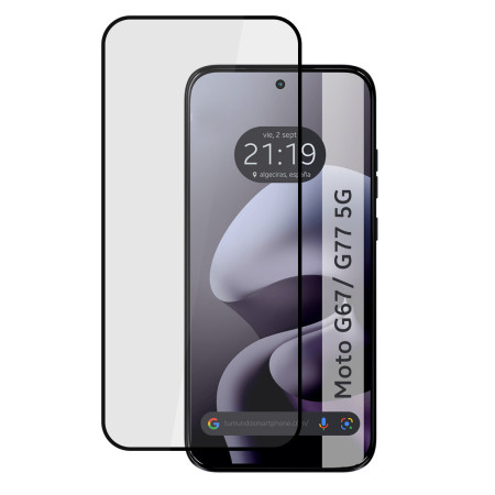 Protector Cristal Templado Completo 5D Full Glue Negro para Motorola Moto g67 / g77 5G Vidrio