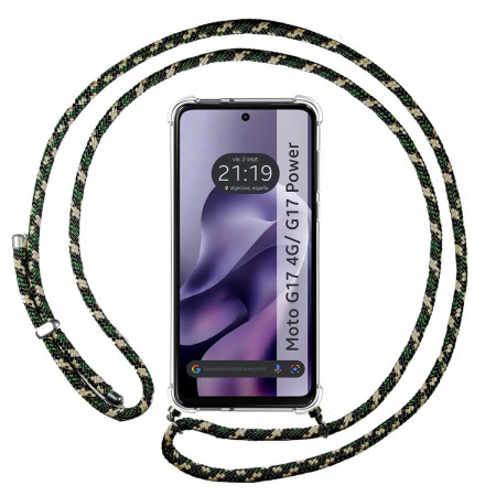Funda Colgante Transparente para Motorola Moto g17 / g17 Power 4G con Cordon Verde / Dorado